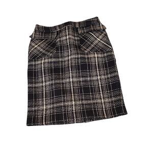 Halogen Navy Plaid Tweed Pencil Skirt Petite 4P Lined Back Slit Workwear